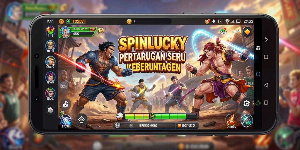 Tangkapan layar SPINLUCKY menampilkan aksi pertarungan yang mendebarkan.